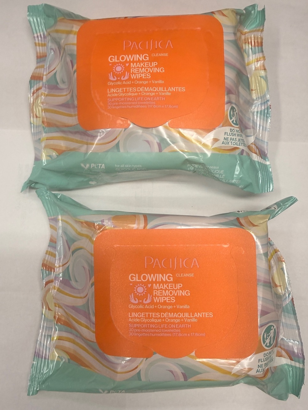 Pacifica Orange & Vanilla Glycolic Makeup Removing Wipes- 2 pack
